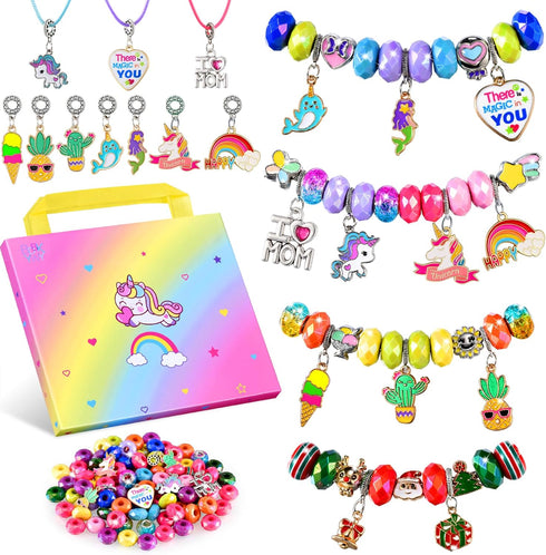 BDBKYWY Girls Charm Bracelet Making Kit, Unicorn Jewelry Supplies DIY Art Craft Set, Birthday Gifts for 3-8 Year Old