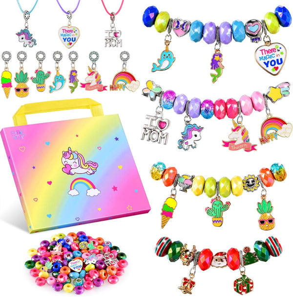 BDBKYWY Girls Charm Bracelet Making Kit, Unicorn Jewelry Supplies DIY Art Craft Set, Birthday Gifts for 3-8 Year Old