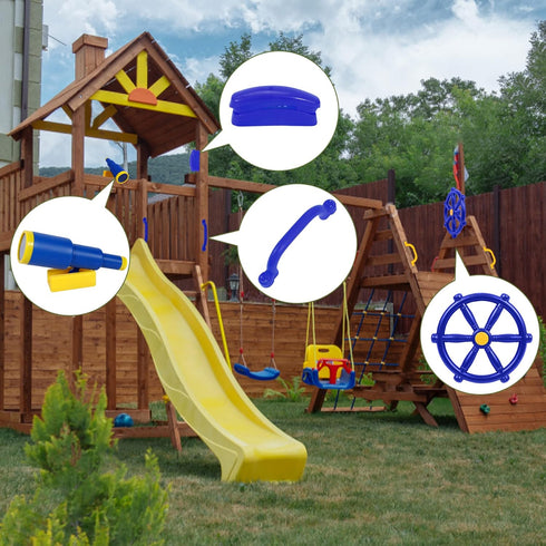 RedSwing Playground Accessories for Kids Outdoor - Swingset Attachments with Pirate Ship Wheel, Telescope, Blue