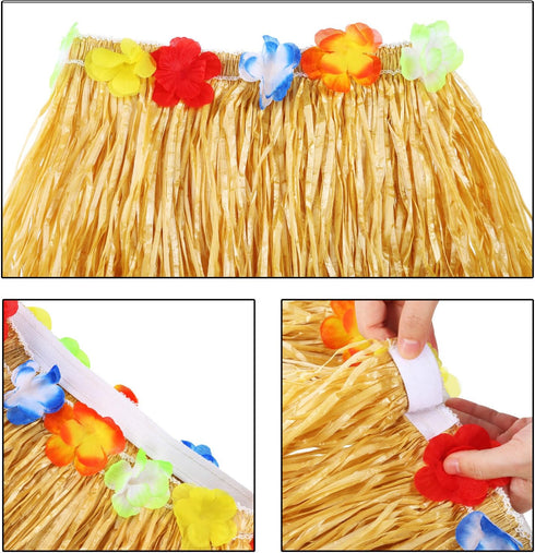 Gejoy 3 Set Grass Skirts for Kids Girls with Flower Leis for Luau Party Costume Set