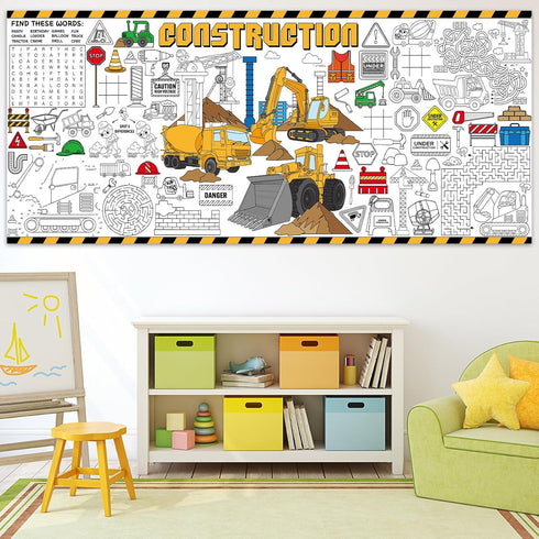 Construction Giant Coloring Poster for Kids Large Coloring Tablecloth Big Paper Sheets Page Dump Truck Table Cloth DIY