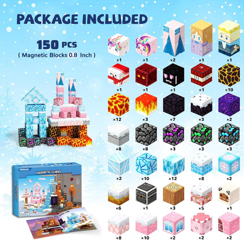 150 3 4 5 6 7 3-5 4-8 PCS Princess Castle Magnetic Blocks, Easter Gifts for Kids Year Old - Ice & Fire Magnetic Tiles
