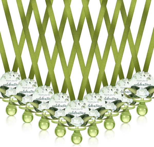 Coume 48 Pcs Sage Green Baby Shower Favors Acrylic Pacifier Necklace Thank