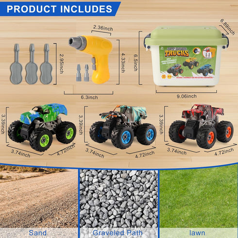 3 4 5 6 7 8 Take Apart Monster Truck Toys for Kids Year Old Boys, STEM Educational Building Toys with Electric Drill