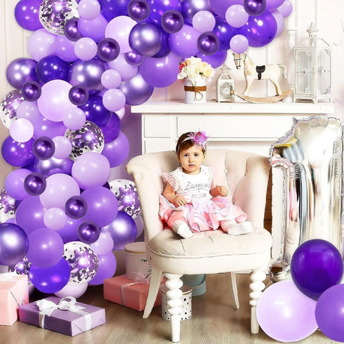 Purple Shades Balloons Garland Arch Kit, 116Pcs 5"/10"/12" Dark Pastel Light Metallic Confetti Balloons for Party