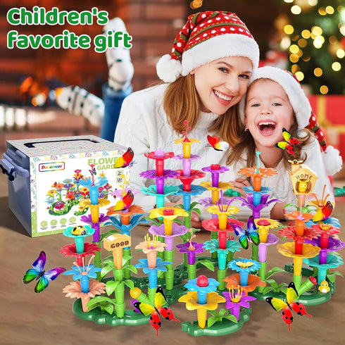 184Pcs Flower Garden Building Toys for Girls Age 3-7, Upgrade DIY Stacking Toys, STEM Educational Toddler Toys