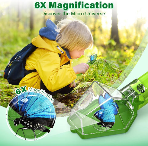 6X Bug Catcher for Kids, Insect Trap Kit with Magnifier Glass - STEM Educational Exploration Tool for Indoor