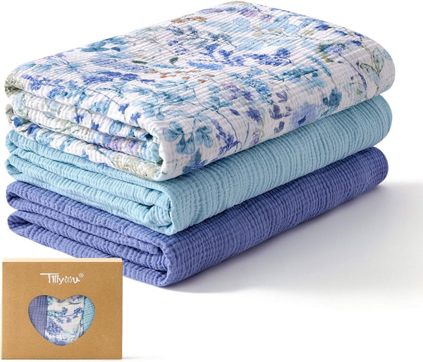 TILLYOU 3 Pack Muslin Swaddles for Newborns Baby Blankets for Girls Boys