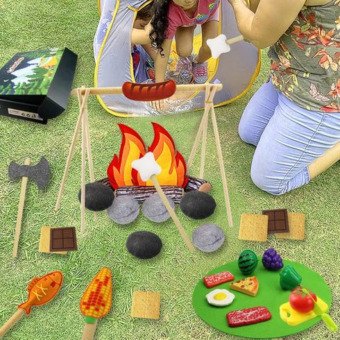 Inslat 45 Set Playset 3 4 5 6 7 PCS Pretend Play Campfire Toy for Kids, Toddler Camping Toys Play Felt Campfire