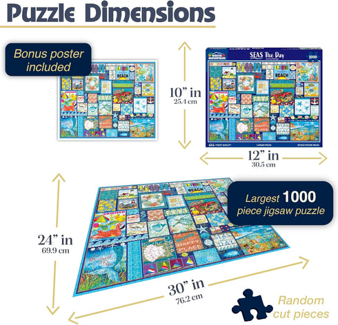 1000 24"x30" White Mountain Piece Jigsaw Puzzle Beach Life Collage Puzzles with Large Pieces for Adults and Family
