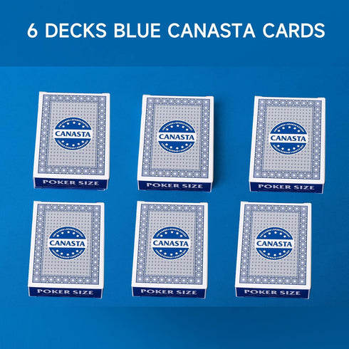 GSE 6-Deck Canasta Cards with Point Values, Includes Canasta and Hand & Foot Game Rules, Blue