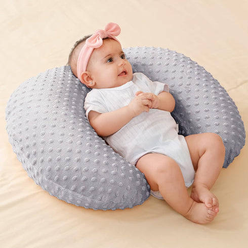 Plush Dot Nursing Pillow Cover - Gray Breastfeeding Slipcover