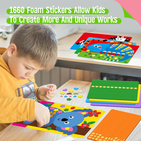 20 1660 10 SpriteGru Foam Sticker Art Activity, Wild Animal Art Boards with Foam Stickers in Colors, Funny DIY Activity