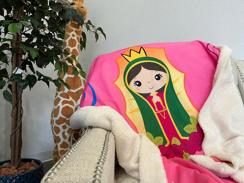 Linzy Plush Virgin Mary Our Lady of Virgen de Guadalupe Baby Double Blanket, Super Soft Pink (50x40 Inch), 62312
