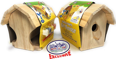 Matty's Toy Stop Paint-A-Barn Gift Set Bundle - Wooden Birdhouse & Bird Feeder (Includes Paints & Brushes) - 2 Pack