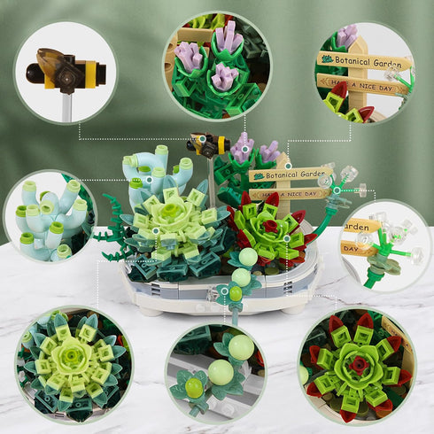 Mini Bricks Succulent Plant Building Kit, 389PCS DIY Ecology Collection Building Toy, Bouquet Set Gifts