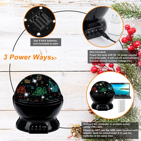 Car Truck Night Light Projector Toys for Boys Age 3-5, 360 Degree Rotation with 17 Colors Changing Baby Ceiling Light