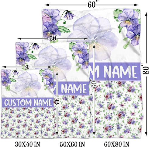 Personalized Violet Flower Baby Blanket, Custom Flower Baby Nursery Blanket, Violet Flower Receiving Bedding Blanket
