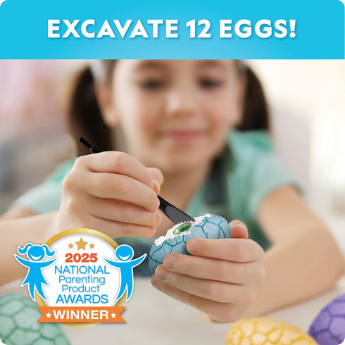 12 Blue Marble Easter Eggscavation Dig Kit - Easter Egg Dig Bricks with Real Gemstones & Glow in The Dark Dinosaur