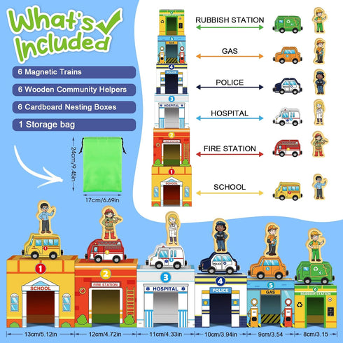 Vehicle,Cars&Community 1 2 3 Aizweb Toddler Sorting&Stacking Toys with Magnetic Wooden Helpers,STEM Building