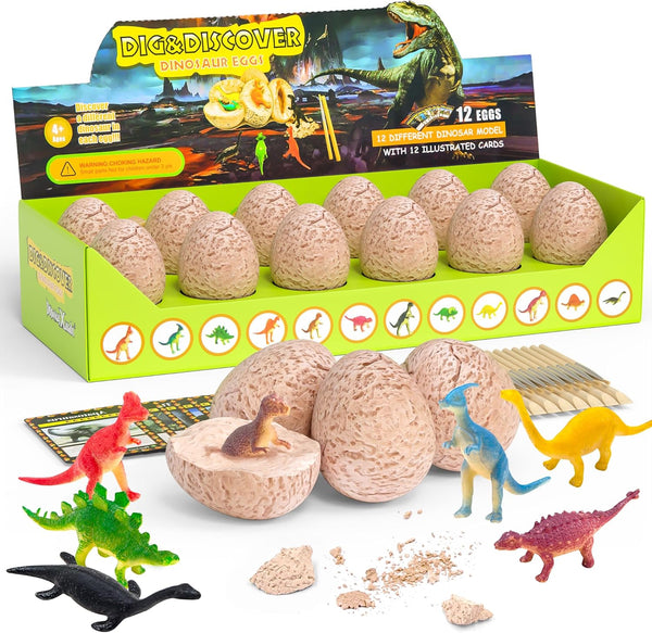 DoDoMagxanadu Dinosaur Eggs Excavation Kit - 12 Dino Eggs for Boys, STEM Party Favors for Ages 3-7+