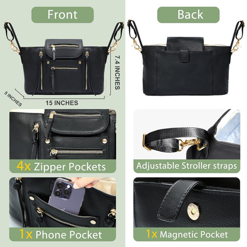 miss fong Universal Stroller Organizer with Insulated Cup Holder Stroller Caddy Baby Storage Bag with Adjustable Strap