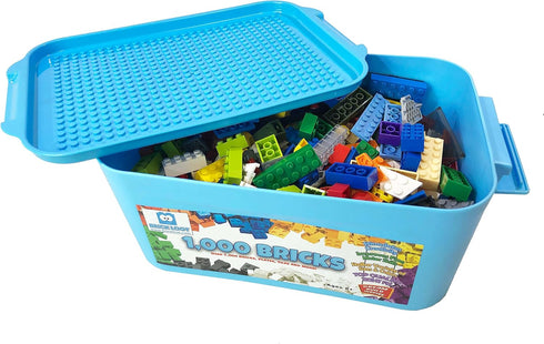 Brick Loot 1,000 Building Blocks with Storage Box Organizer, Fun Toy Bricks for Kids & Adults 6 Year Old+, Compatible