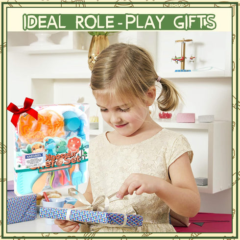 Set, 26Pcs 3-8 KAEGREEL Kids Baking Chef with Dinosaur Apron & Hat Role Play Cooking Chef Cooking Dress Up Toys