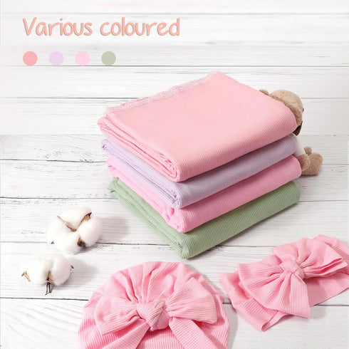 Set Set DRESHOW BQUBO Baby Girl Newborn Receiving Blankets with Bow Hat Headband Wooden Birth Announcement Card Newborn