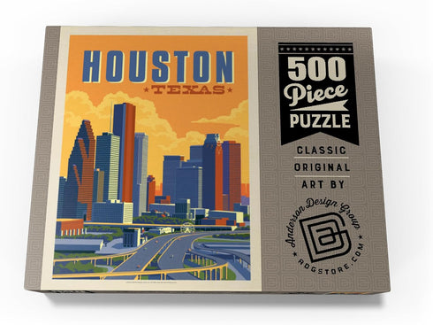MyPuzzle Houston, Texas Vintage Poster, Skyline - Premium 500 Piece Jigsaw Puzzle for Adults