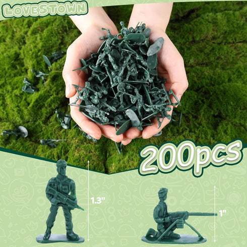 LovesTown 200PCS Army Men Toy Soldiers, Green Soldier Figures Plastic Army Men Playset 10 Poses for Boys Birthday Gift