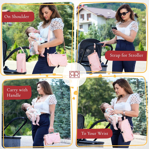 2-in-1 Premium Portable Diaper Changing Pad CPC Certified Waterproof Diaper Clutch & Changing Mat with Head Cushion