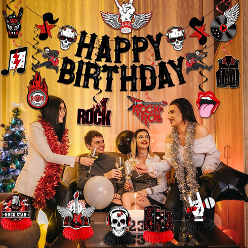 LARRAZABAL Rock and Roll Birthday Party Decorations, Music Themed Supplies Include Happy Birthday Banner and Centerpiece
