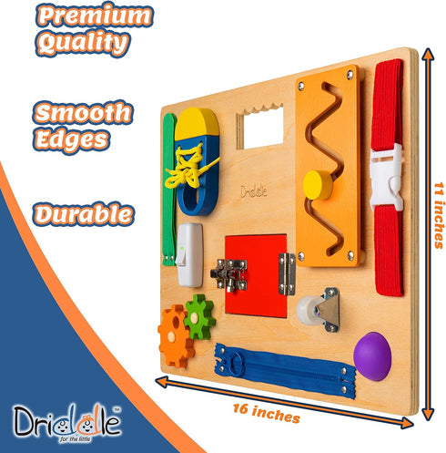 Busy Board - Wooden Montessori Activity Board for Toddlers & Kids with 12 Educational Sensory Toys