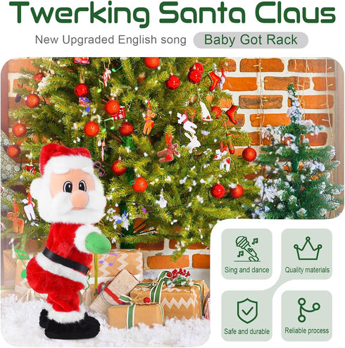 SdeNow Dancing Santa Claus Plush Toy Animated Singing and Twisted Wiggle Hip Christmas Figure for Kids, Funny Musical