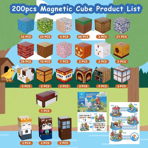 200PCS 3-5 4-8 8-12, Magnetic Building Blocks for Kids, Magnet Cubes STEM Educational Magnet Stacking Toys for Age