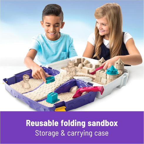 Kinetic Sand Folding Sand Box, 2lbs of All-Natural Play Sand, 7 Molds and Tools