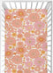 CaTaKu Mini Crib Sheets Fitted for Girls Boys Retro Orange Flower Baby Crib