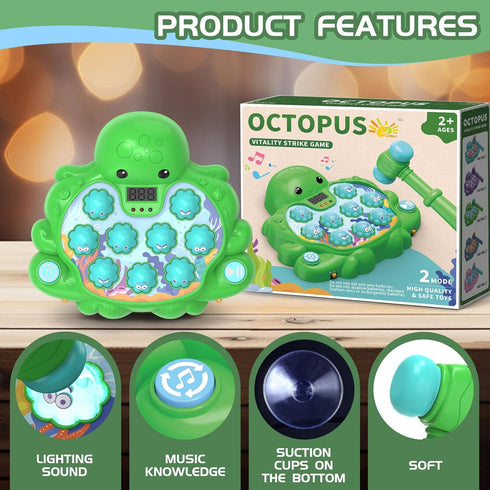 2 2+ Octopus Vitality Strike Game, Educational Musical Whack-A-Mole Toy with Game Modes, Digital Score Display, Toddler