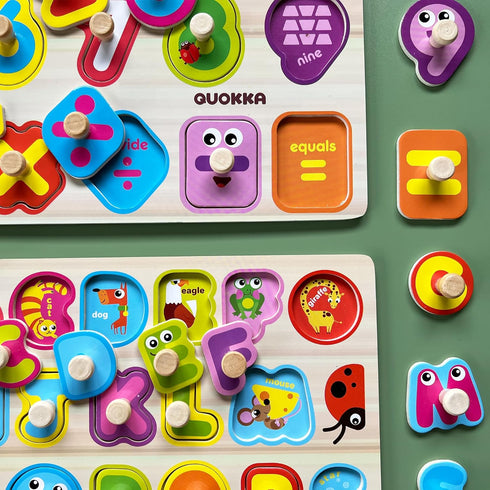 1-3 6XSET 2-4 3-5 QUOKKA Wooden Puzzles for Toddlers - Toddler Puzzles Ages with Rack - Learning Alphabet - Numbers