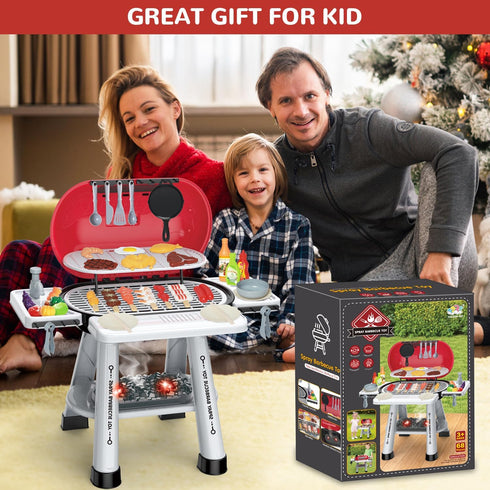 Yiwsnust Set Set Playset, 2 4-8 Kids Play Grill Kitchen Toys: BBQ Outdoor Toys Play Grill with Smoke Sound Light