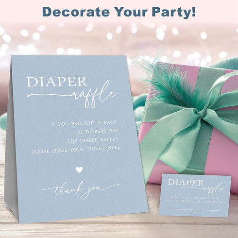 Set 1 50 A10 TPYEN Diaper Raffle For Baby Shower - Minimalism - Standing Sign & Diaper Raffle TicketsGender Reveal
