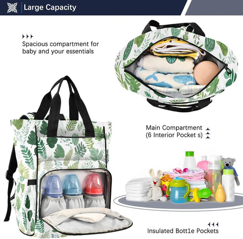 SUABO Backpack Beautiful Hand Drawn Leaf Pattern Baby Diaper Bag Large Bag Waterproof Travel Diaper Bags for Moms