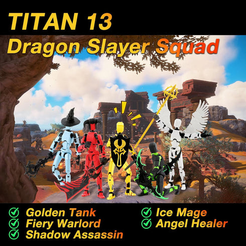 13 5-Pack 3D Dummy 13 Qoopower Titan Action Figure Assembly Completed, Printed T Lucky Action Figure Articulated, Gift