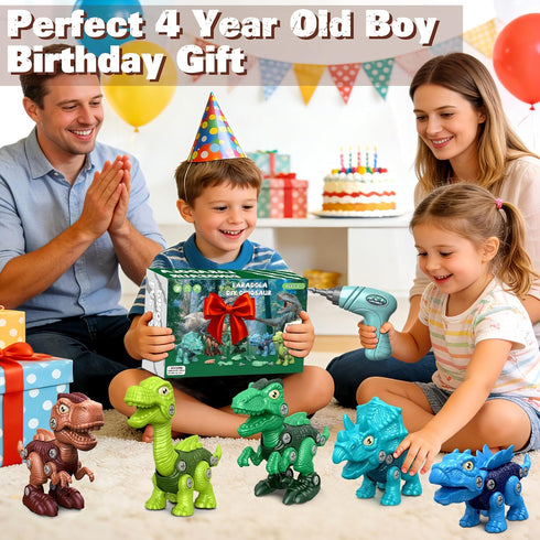 5 Pack 3-5 5-7 Laradola Stem Educational Dinosaur Toys with Wheels for Kids Electric Drill Build Take Apart Creative