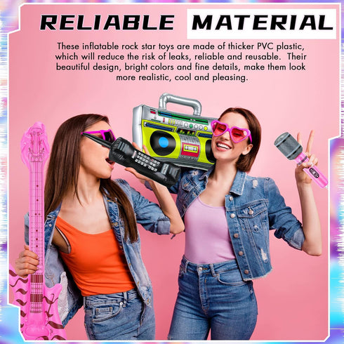 12 Pieces Inflatable Instruments Party Props Set, Rock Star Toy Blow Up Guitars, Saxophone, Bass, Microphones for 80s