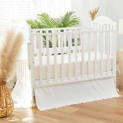 100% Brandream Boho Bohemian Girl Boy Baby Nursery Crib Bed Skirt Dust Ruffle - Neutral Solid Color Cream Off White