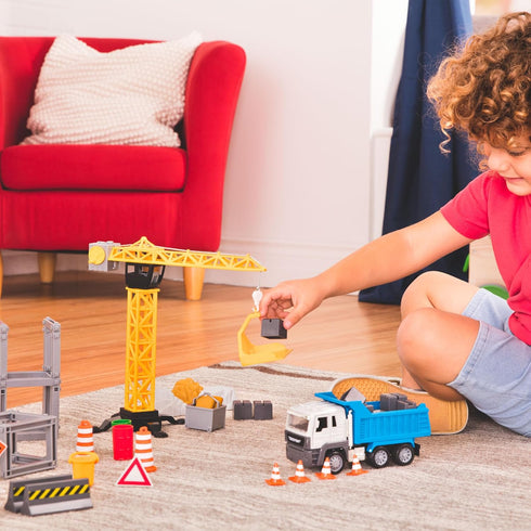 62pc Playset 3 Set (62pc) Driven by Battat Construction for Kids Toy Dump Truck & Accessories Pretend Play Toy Crane