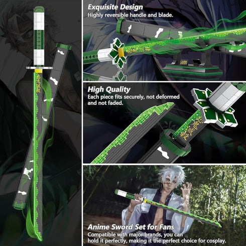 Demon Slayer Sword Building Set - 39in Sanemi Sword with Scabbard and Stand, Anime Katana Collectible for Kids 8+ (710