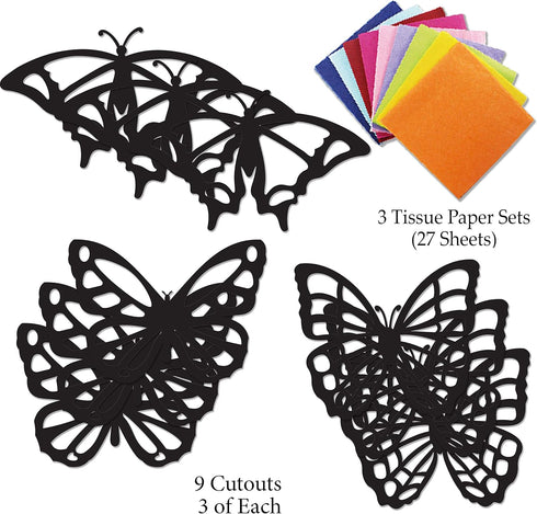 VHALE Suncatchers Craft 3 Sets (9 Cutouts) with Tissue Papers, Stained Glass Effect Paper Sun Catcher Kit